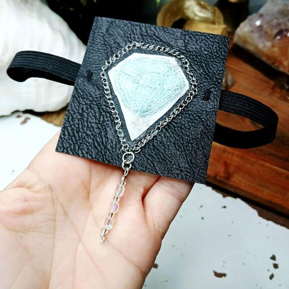 Diamond Embroidered Beaded Eye Patch, Adjustable Vision Accessory, Ocular Aid - Picture 2 of 5